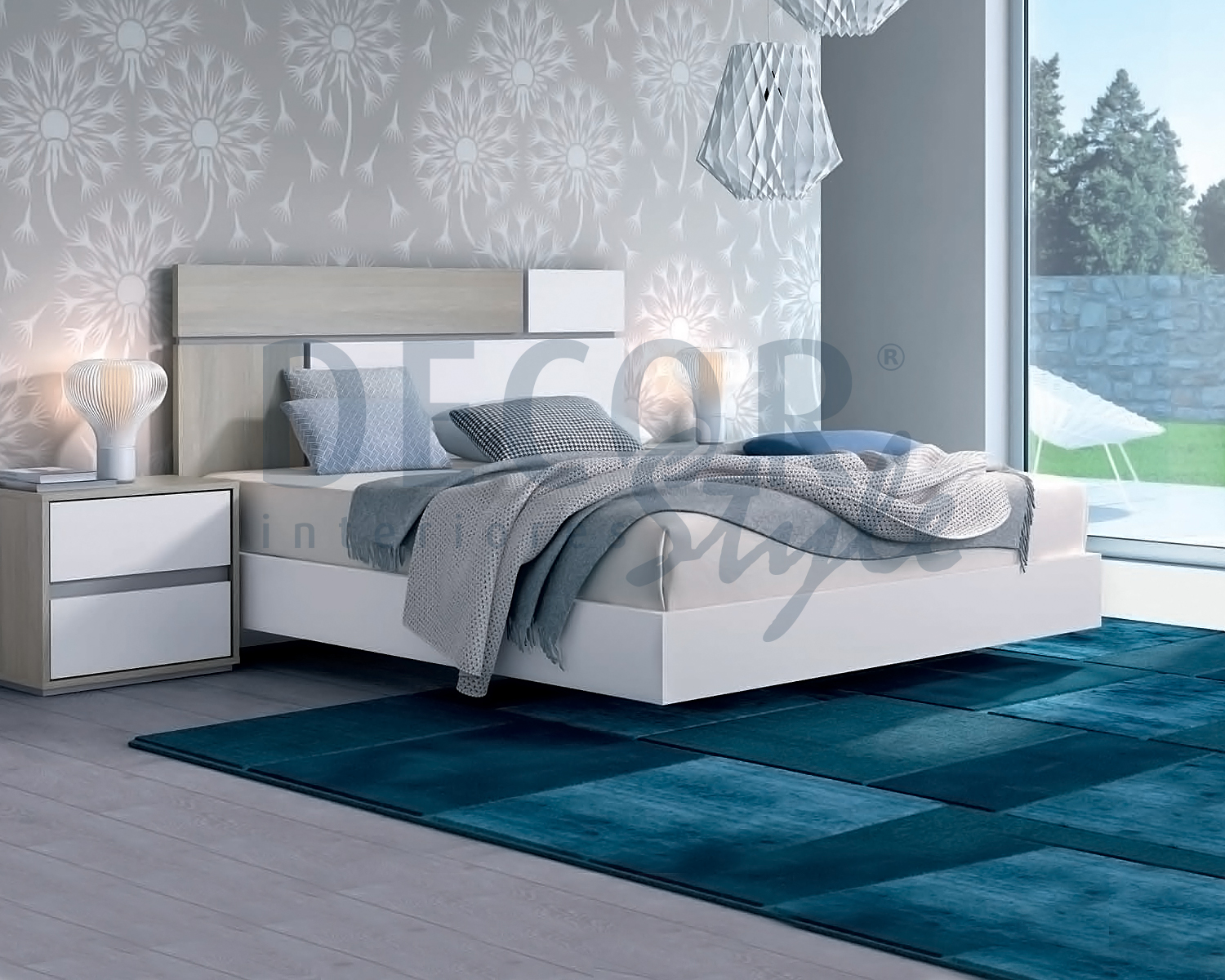 cama de casal nothing hill londres elegante e moderna de linhas simples e minimalistas em branco e madeira natural ou cinza