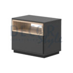 mesa de cabeceira malmo em madeira e cinzento escuro estilo moderno e minimalista