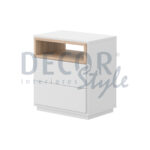 mesa de cabeceira malmo em branco e madeira com duas gavetas moderno elegante minimalista