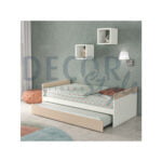 cama juvenil com cama elevatória ou gavetão moderna simples creme bege e branco