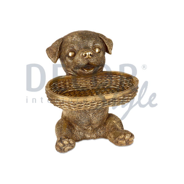 figura cão com cesta dourado elegante para colocar rebuçados ou chocolate decoração